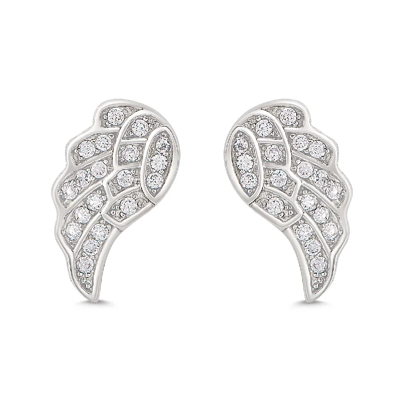 Earrings Feel Rating-Angel Wings CZ Stud Earrings in Sterling Silver