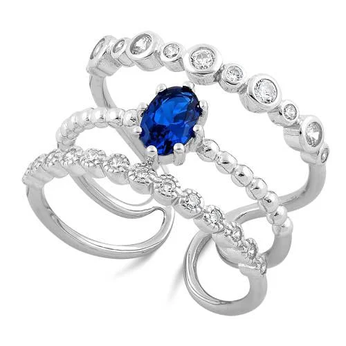 Rings Shine Hints-Sterling Silver Triple Blue Sapphire CZ Ring