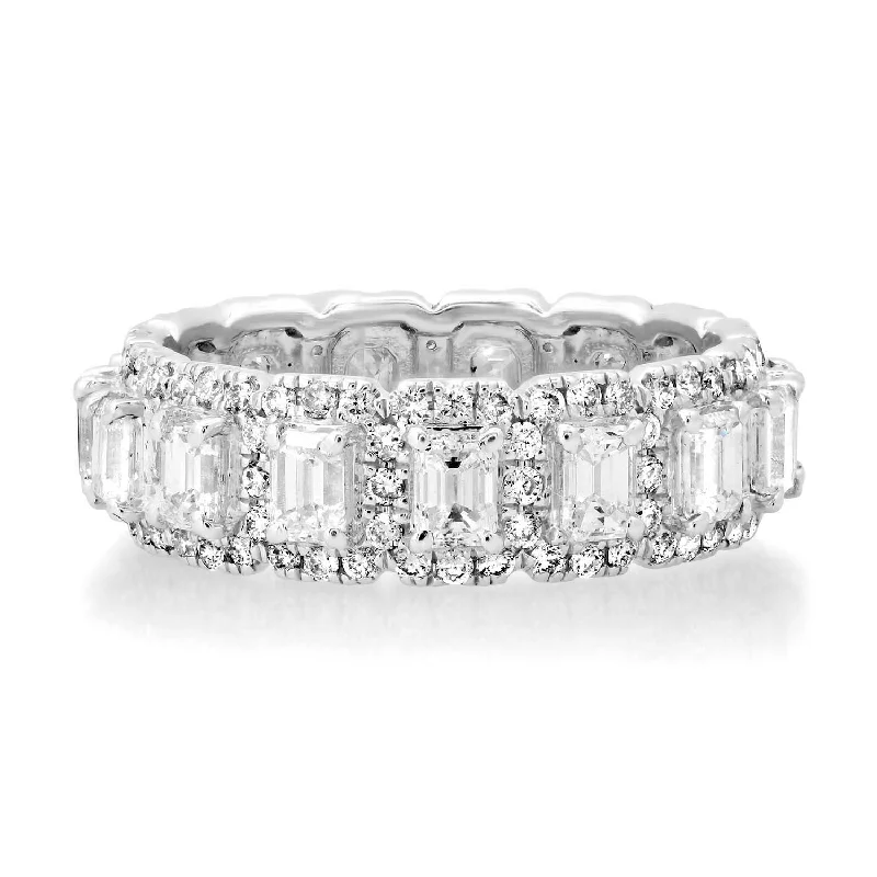 Raw Rings For Vibe-Emerald Cut Diamond Eternity Band with Pave Frame