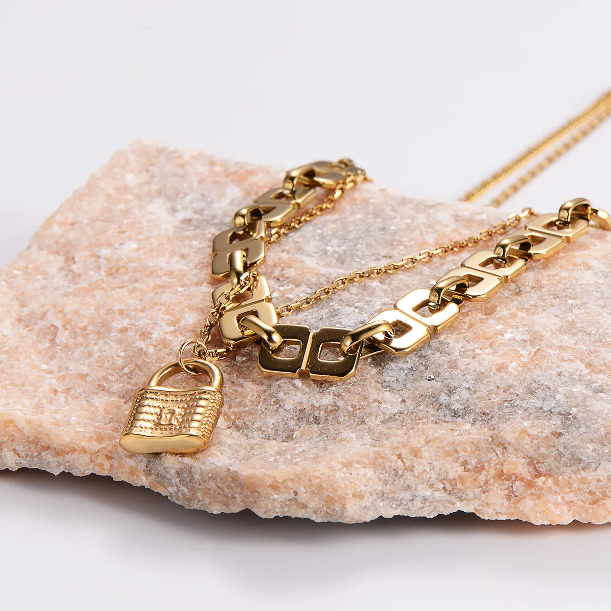 Necklaces Dust Tips-Casual Lock Stainless Steel 18k Gold Plated Layered Necklaces