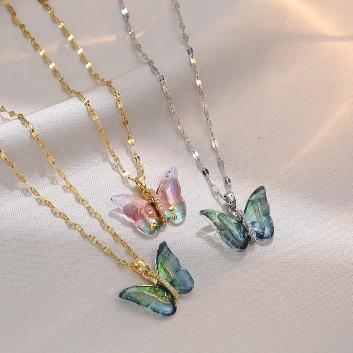 Necklaces For Solo Wear-Simple Style Butterfly Titanium Steel Patchwork Pendant Necklace