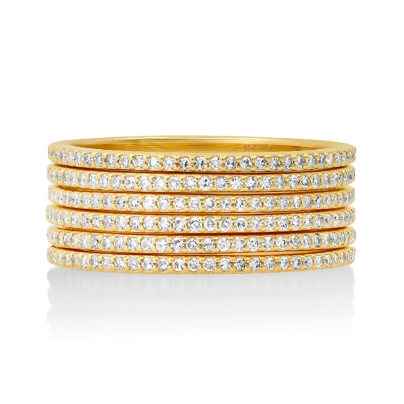 Rings For Single Wear-Set of Six Micro Pave Eternity Stacking Bands