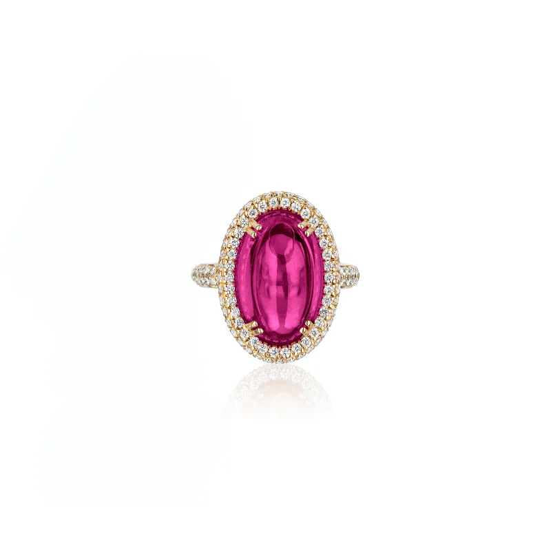 Rings For Festive Days-Oval Rubellite & Diamond Statement Ring