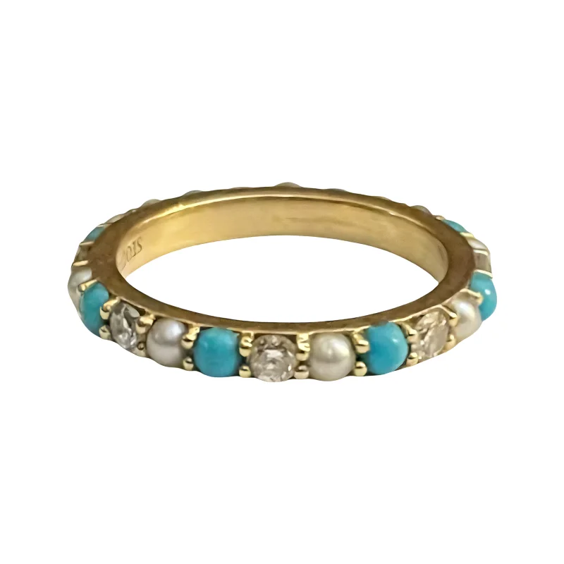 Best Fresh Rings-Isabel Turquoise Pearl and Diamond Eternity Band Ring