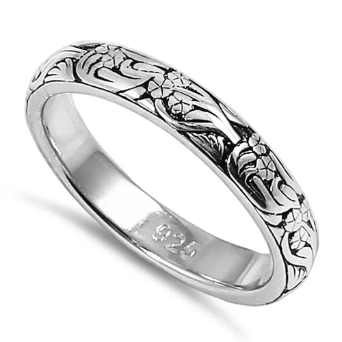 Rings For New Wearers-Sterling Silver Bold Flowers & Vines Eternity Ring