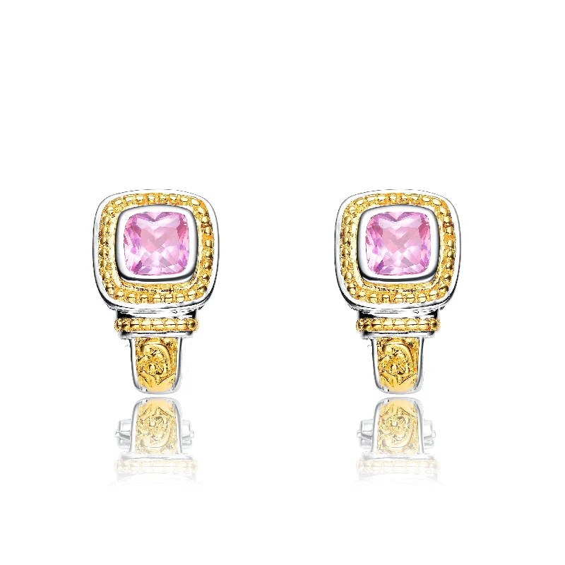 Earrings For Slim Looks-Gold Plated Pink Earrings