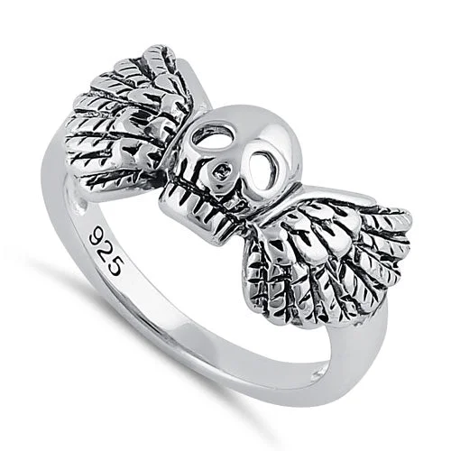 Best Rings For Weddings-Sterling Silver Winged Skull Ring