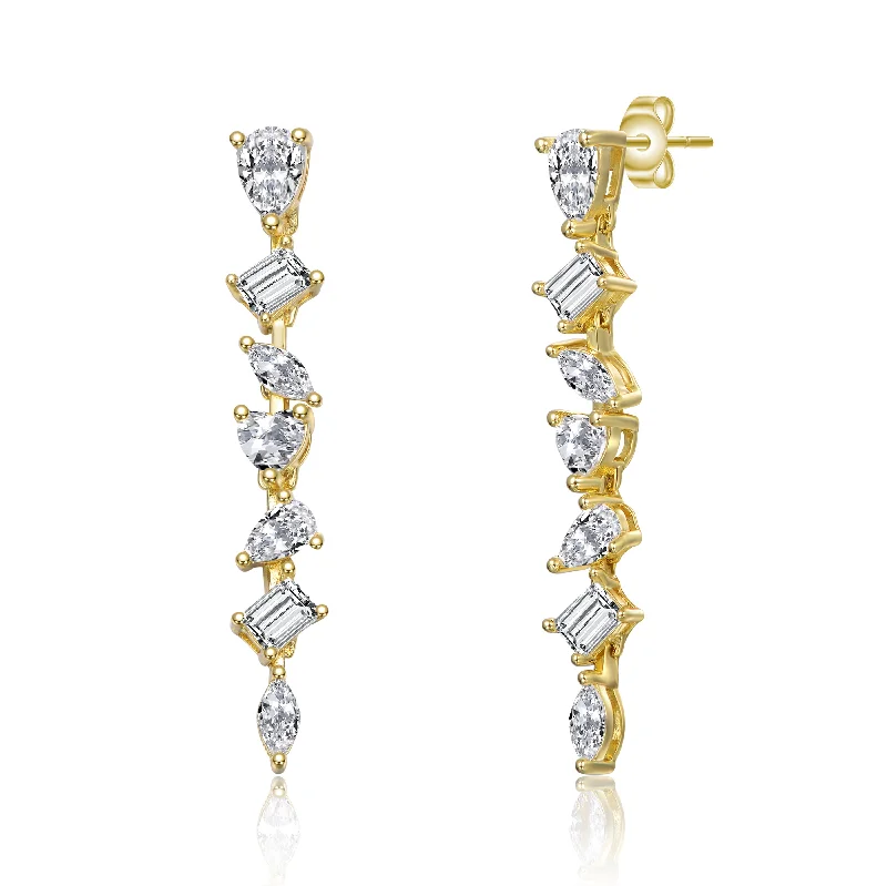 Earrings For Cool Tones-Sterling Silver 14K Gold Plated with Clear Cubic Zirconia Drop Earrings