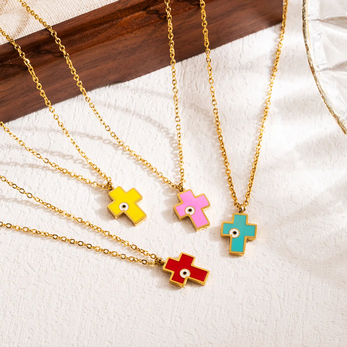 Necklaces For Big Nights-Modern Style Cross Eye Stainless Steel Enamel Three-dimensional 18k Gold Plated Pendant Necklace