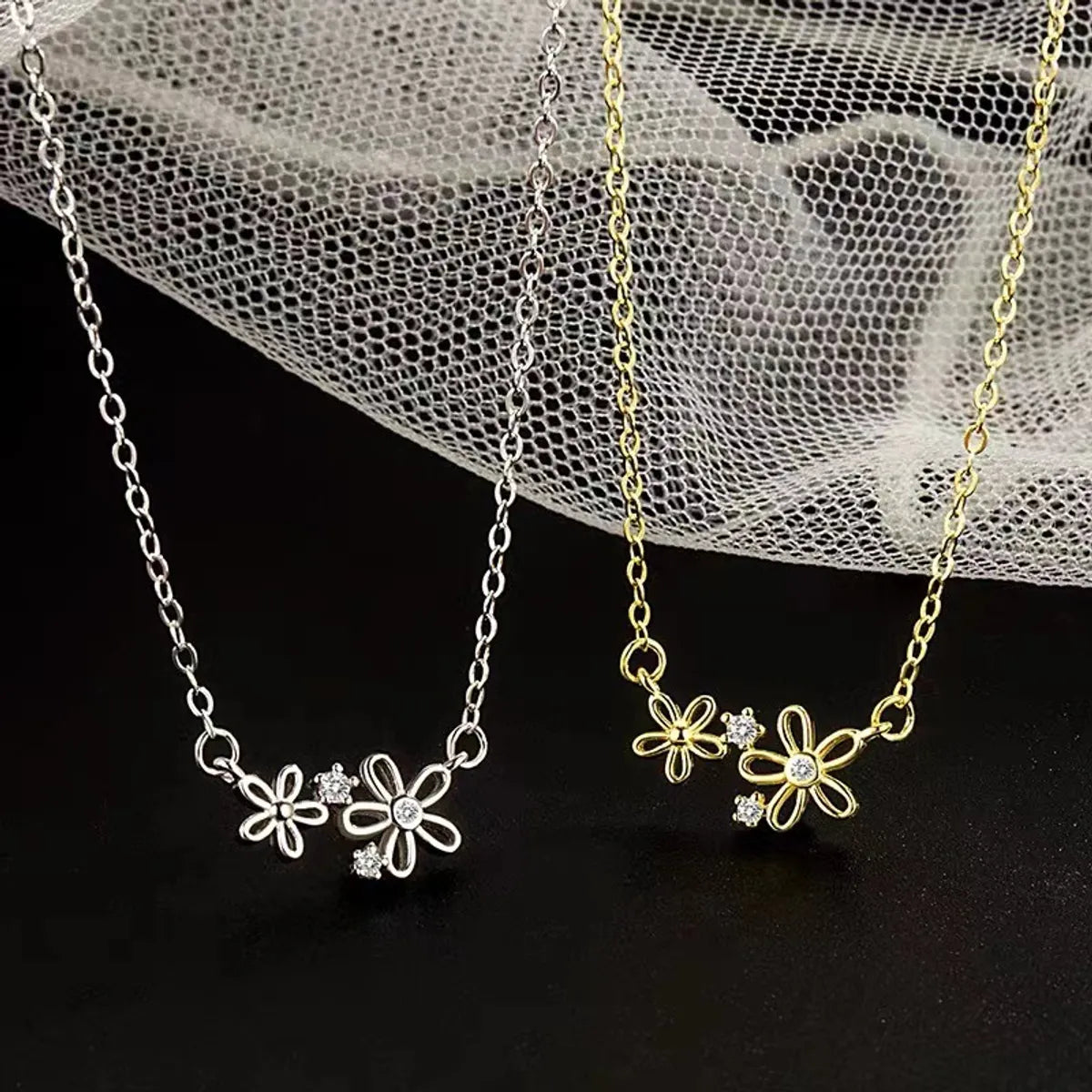 Necklaces Life Guide-Wholesale Simple Style Flower Sterling Silver Zircon Necklace