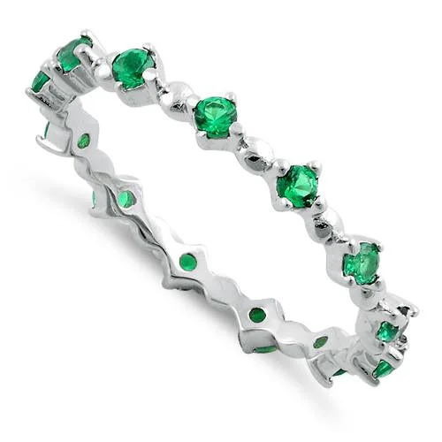 Best Fit Rings-Sterling Silver Eternity Thin Emerald CZ Ring