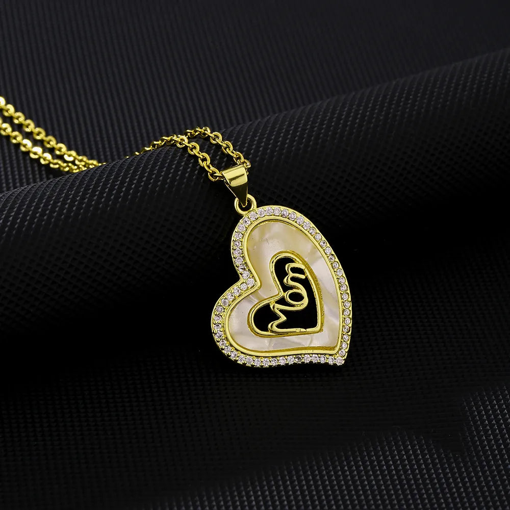 Necklaces For Sandy Days-Wholesale Elegant Simple Style Letter Heart Shape 304 Stainless Steel Copper Inlay Zircon Pendant Necklace