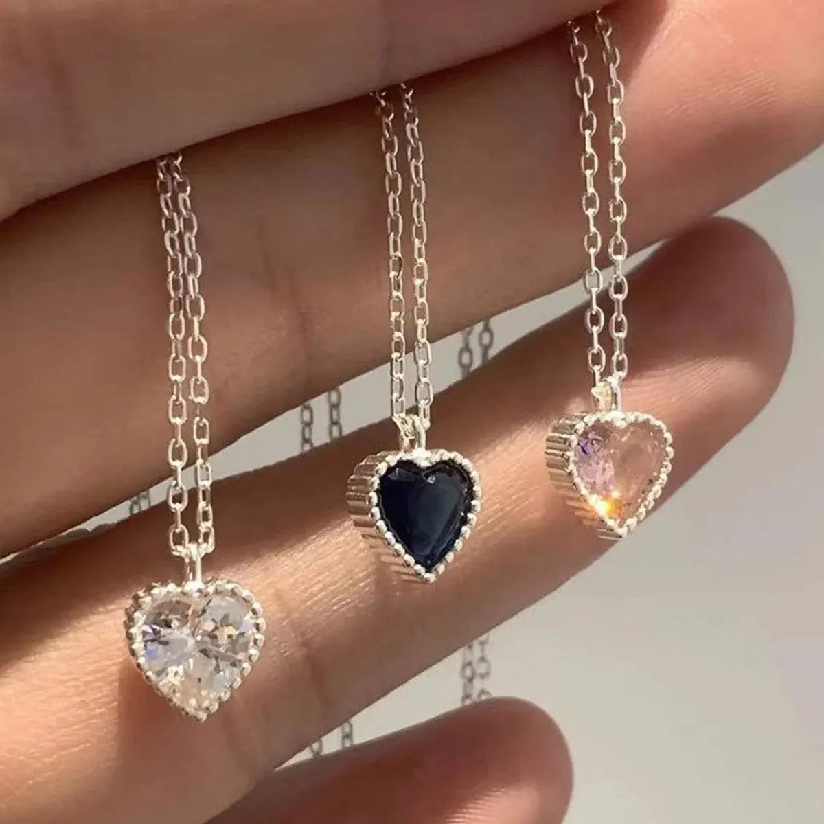 Soft Necklaces For Ease-Simple Style Heart Shape Sterling Silver Plating Inlay Zircon Pendant Necklace