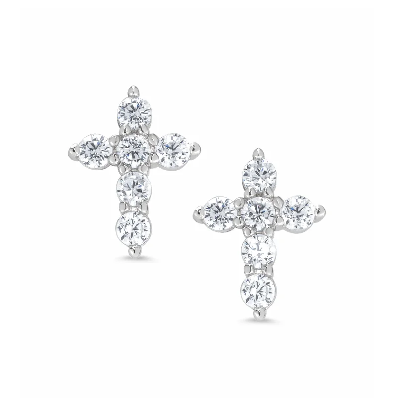 Affordable Earrings Online-CZ Cross Stud Earrings in Sterling Silver