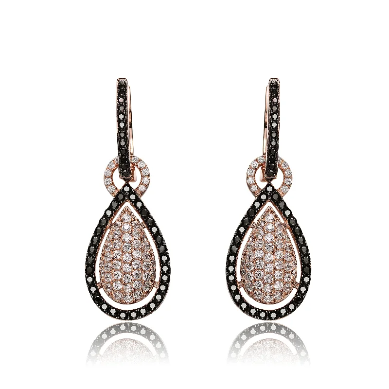 Earrings With Wild Shine-Cubic Zirconia Sterling Silver Black Plated Pear Shape Dangling Earrings