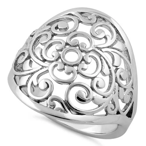 Rings Shine Maintenance-Sterling Silver Filigree Flower Caged Ring