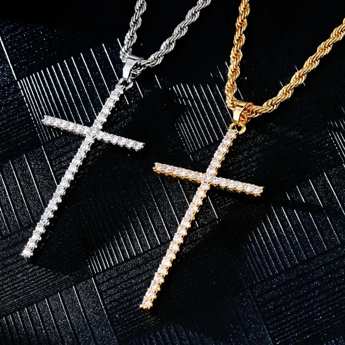 Necklaces For Matching Rings-Hip-Hop Simple Style Cross 304 Stainless Steel Copper Plating Inlay Zircon K Gold Plated Rhodium Plated Men'S Pendant Necklace