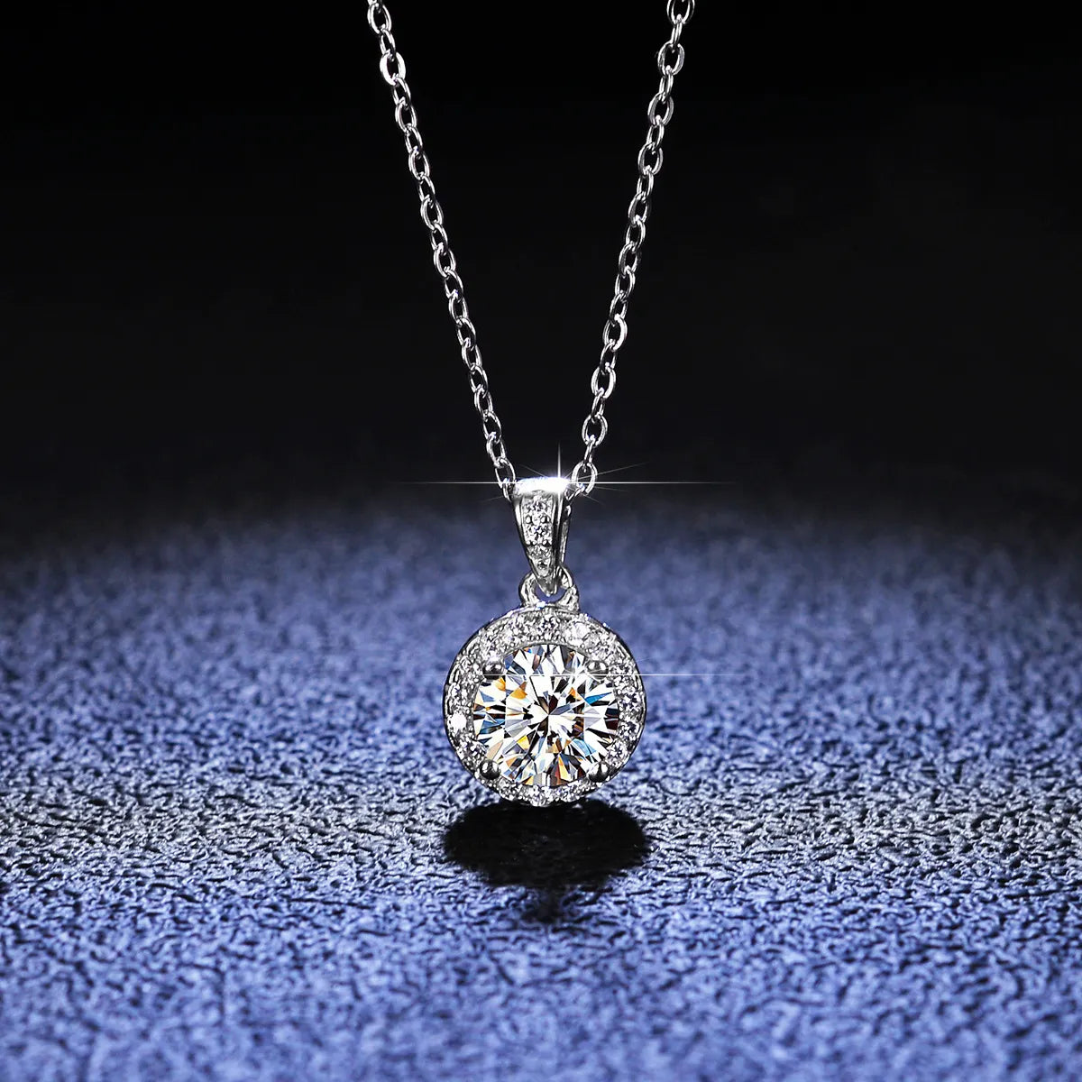 Necklaces For Party Glam-Simple Style Round Sterling Silver Inlay Moissanite Zircon Pendant Necklace