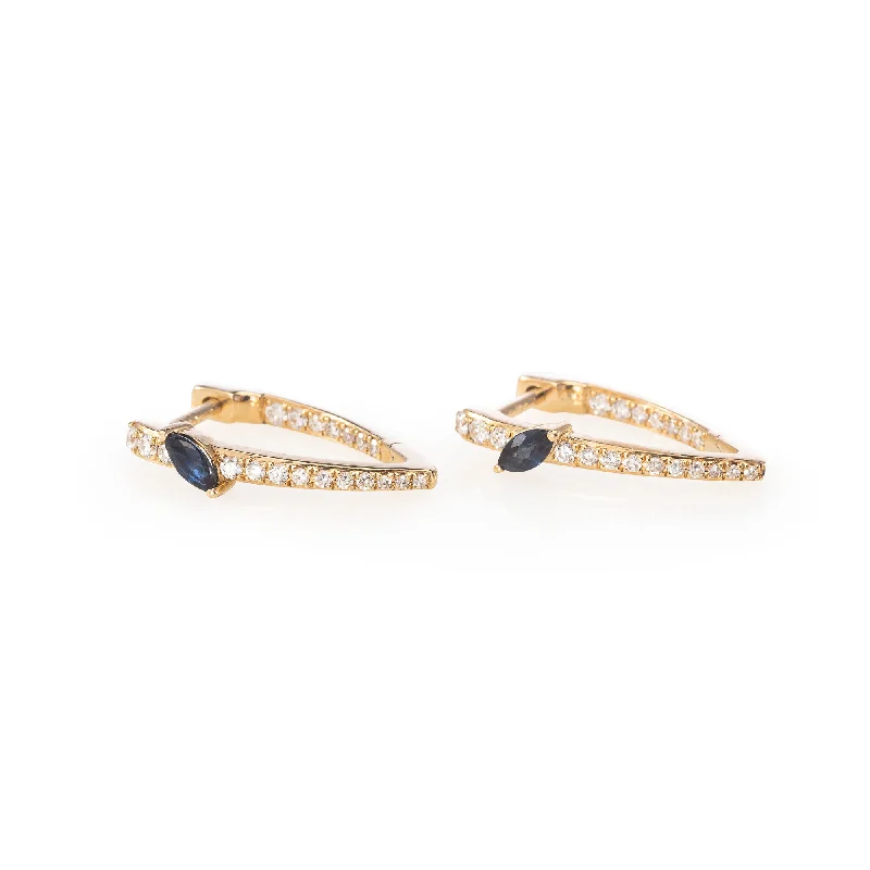 Earrings For Travel Style-Petite Inside Out V Huggies with Sapphires