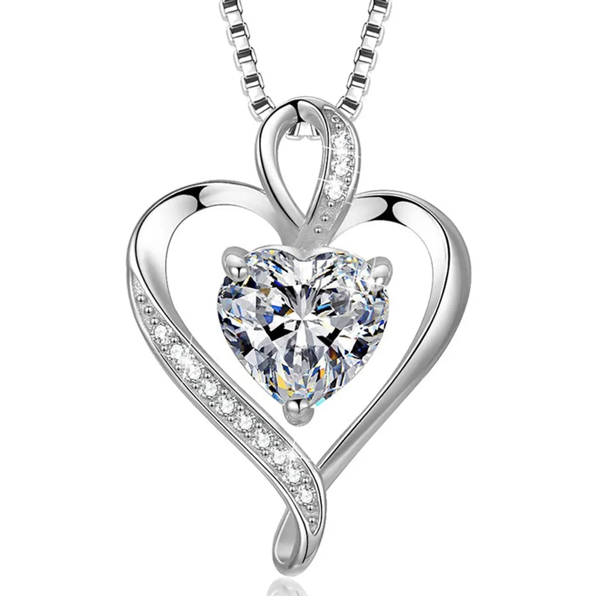 Best Flash Necklaces-Simple Style Heart Shape Sterling Silver Inlay Zircon Charms Pendant Necklace