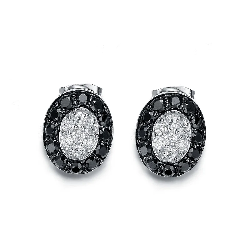 Earrings For Young Teens-Cubic Zirconia SS Black Plated Round Stud Earrings