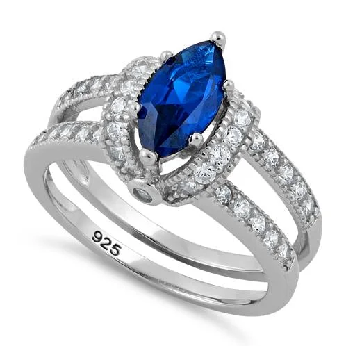 Rings For Large Stones-Sterling Silver Blue Spinel Marquise CZ Ring