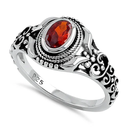 Best Rings For Fancy Nights-Sterling Silver Austere Oval Cut Red CZ Ring