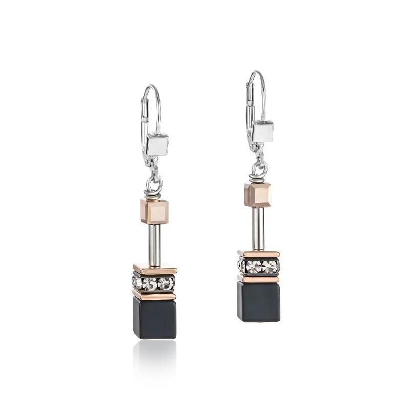 Earrings For Solo Wear-GeoCUBE® Earrings onyx black-rose gold