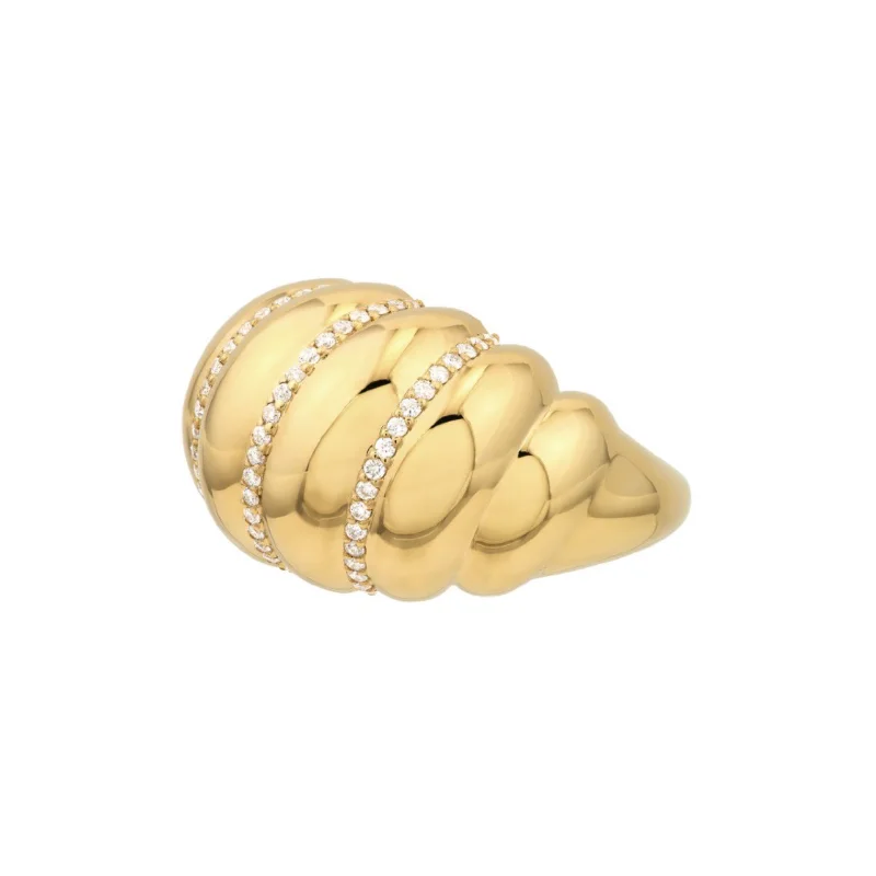 High-End Rings For Class-Twisted Gold & Diamond  Dome Ring