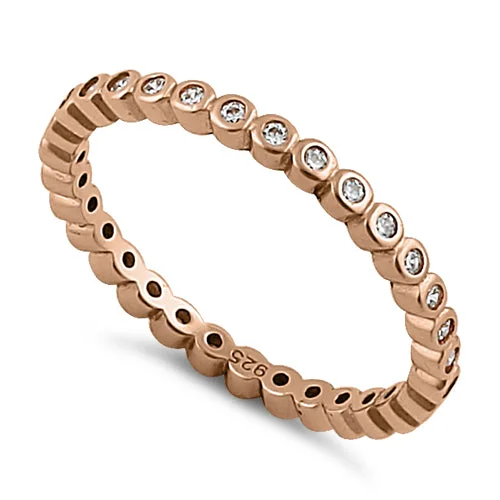 Rings For Boho Vibes-Rose Gold Eternity Stackable CZ Ring