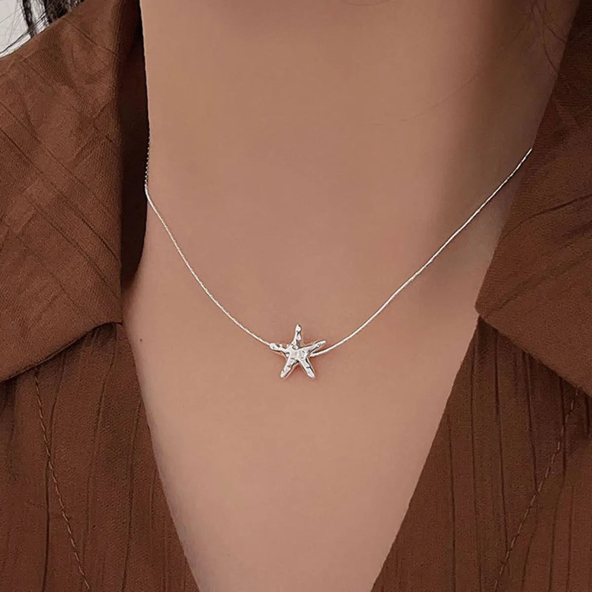 Necklaces For Boho Style-Elegant Lady Starfish Sterling Silver Plating Necklace