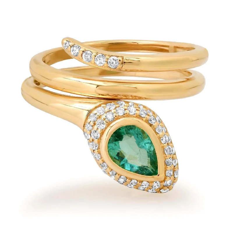 Rings For Statement Sets-Sweet Emerald & Diamond Snake Wrap Ring