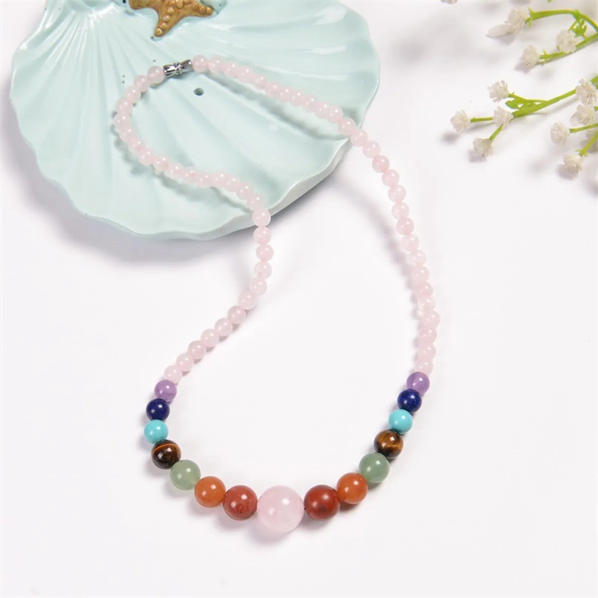 Necklaces For Fall Looks-Ethnic Style Round Natural Stone Beaded Necklace