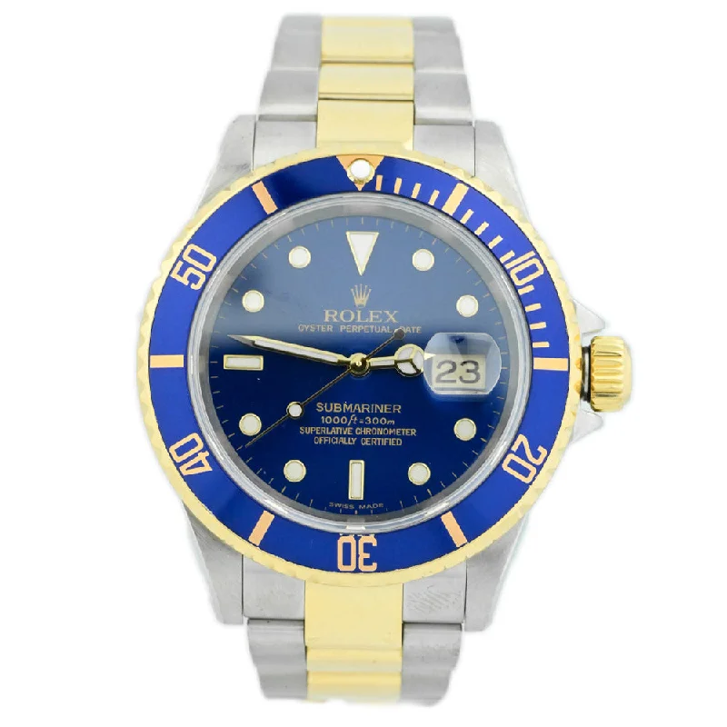 Watches For Subtle Shine-Rolex Submariner 40mm Blue Dial Watch Ref# 16613