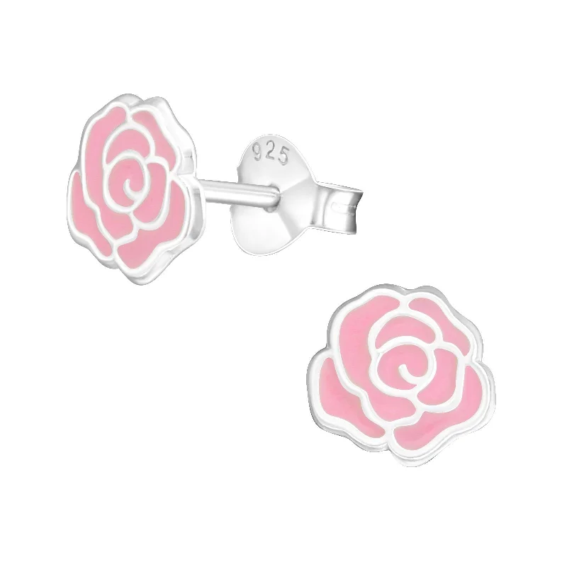 Earrings Style Tutorial-Pink Rose Stud Earrings in Sterling Silver