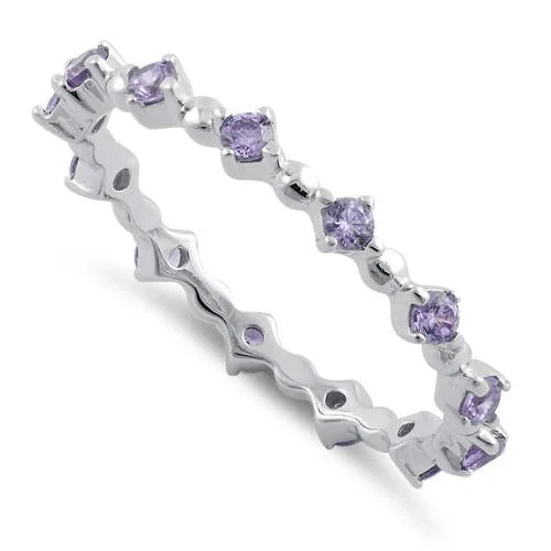 Rings Sale Guide-Sterling Silver Eternity Thin Amethyst CZ Ring