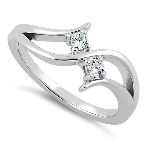 Rings Fit Tips-Sterling Silver Double Clear Round Cut CZ Ring