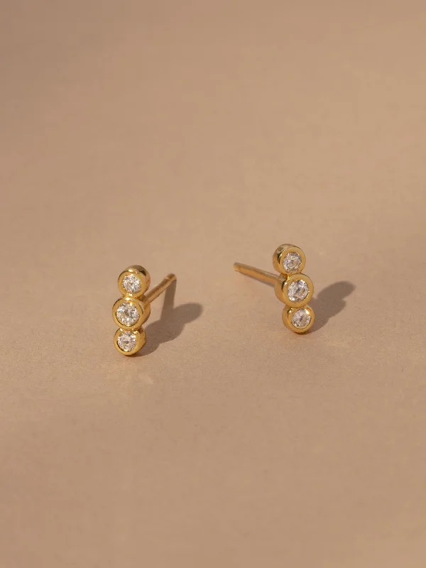 Best Shiny Earrings-Triple Diamond Vermeil Stud Earrings