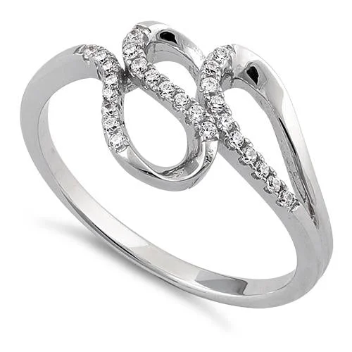 Rings Deal Guide-Sterling Silver Elegant Wave Round Clear CZ Ring