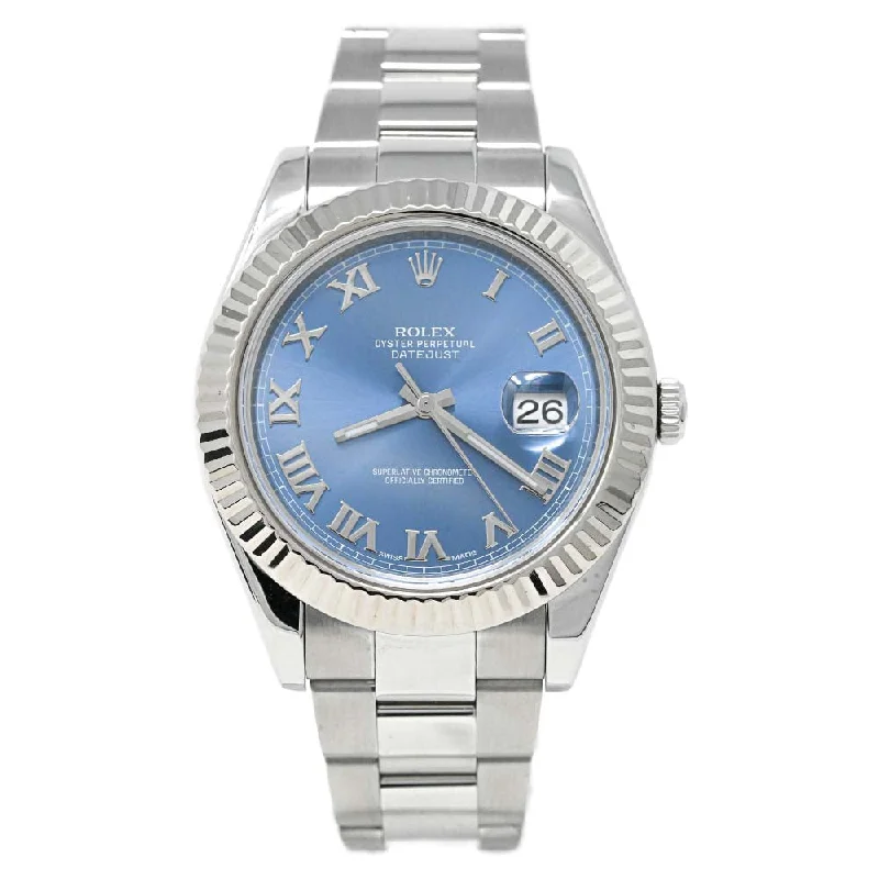 Watches With Gold Finish-Rolex Datejust 41mm Blue Dial Watch Ref# 116334