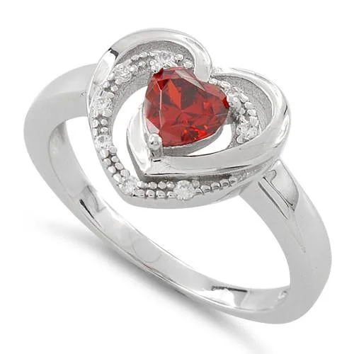 Rings For Self Style-Sterling Silver Precious Heart Garnet CZ Ring