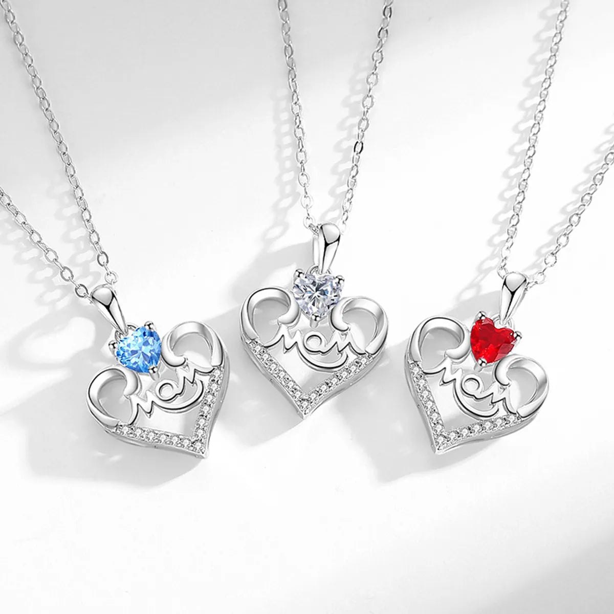 Necklaces For High Collars-Sweet Letter Heart Shape Sterling Silver Plating Inlay Artificial Gemstones Pendant Necklace