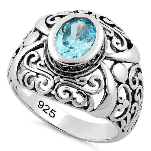 Best Rings For Office Wear-Sterling Silver Bali Aqua CZ Ring