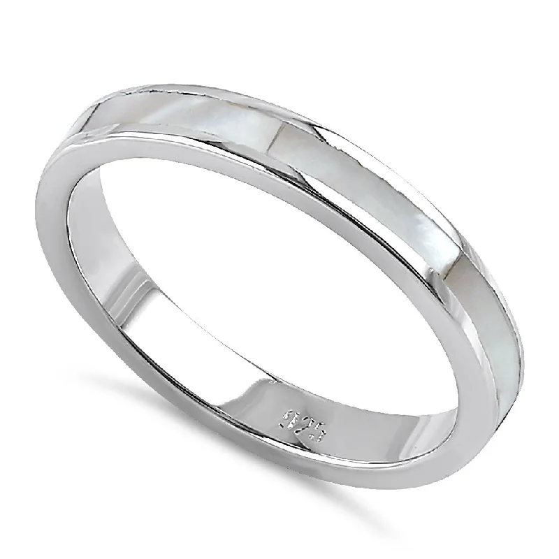 Affordable Rings Online-Sterling Silver Seamless Mother of Pearl Ring